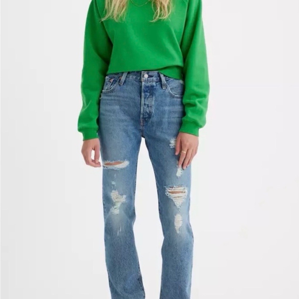 Levi's 501 Light Blue Ripped Boyfriend Jeans